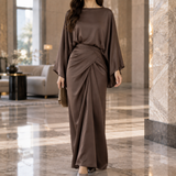 Cecily-Pearl Draped Maxi Dress - Brown