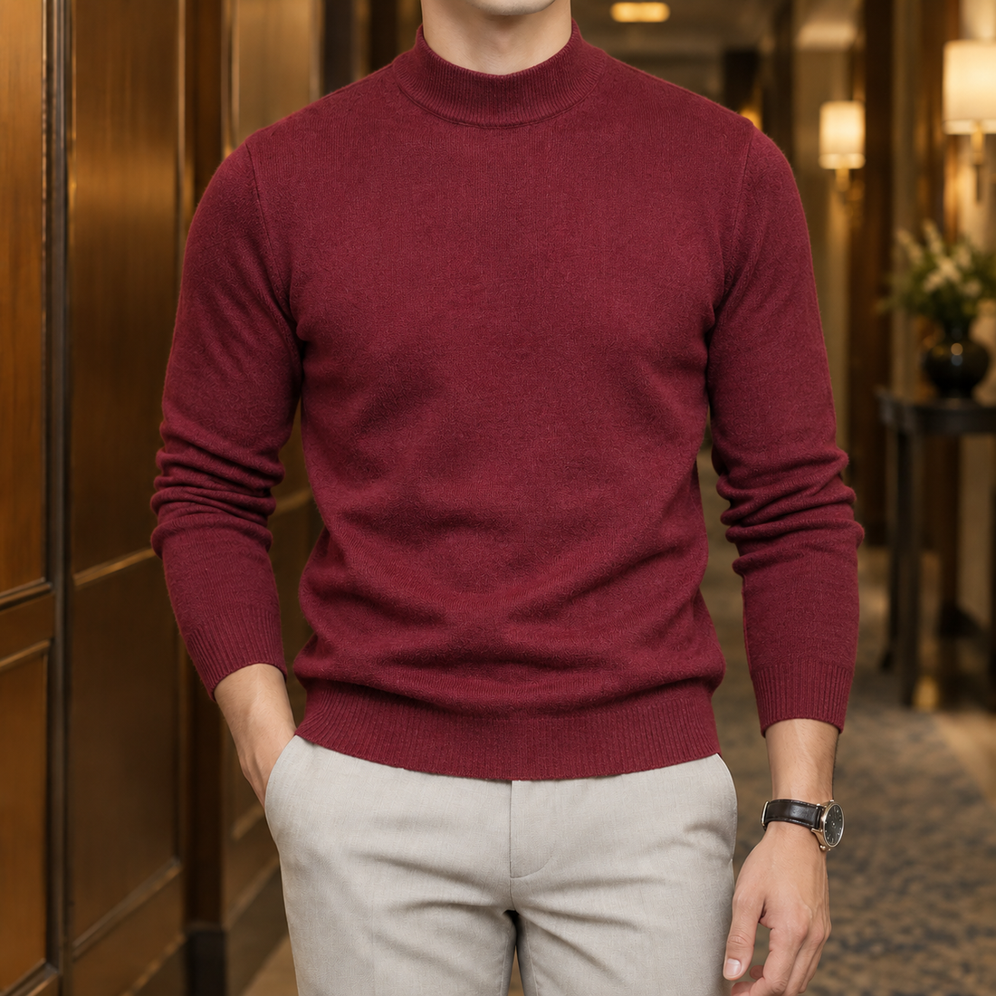 Osric Mock Neck Sweater - Red