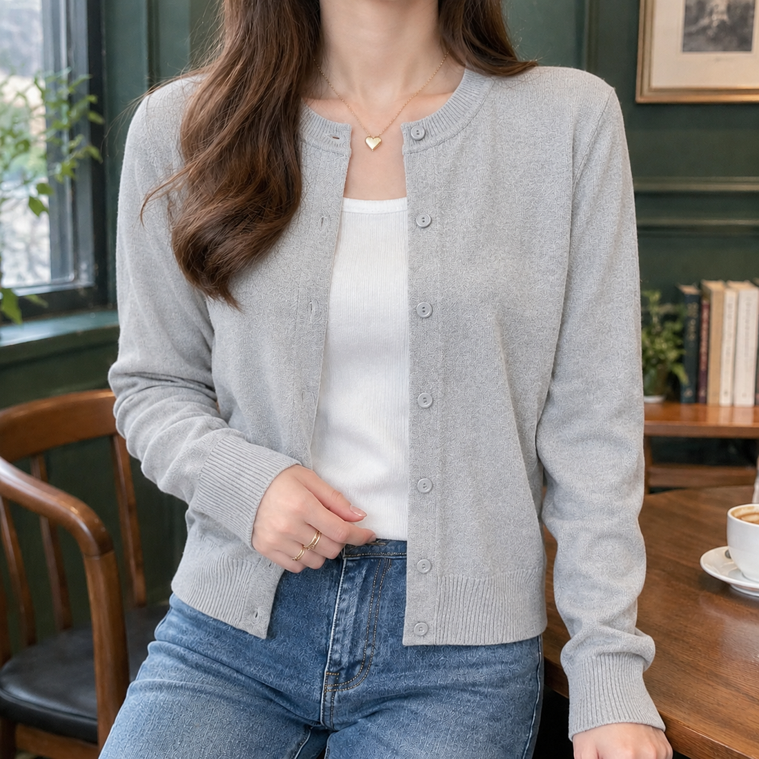 Perla-Rae Fine Knit Cardigan - Light Gray