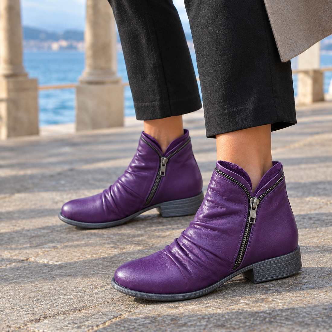 Calvino-Capri Zip Ankle Boots - Purple
