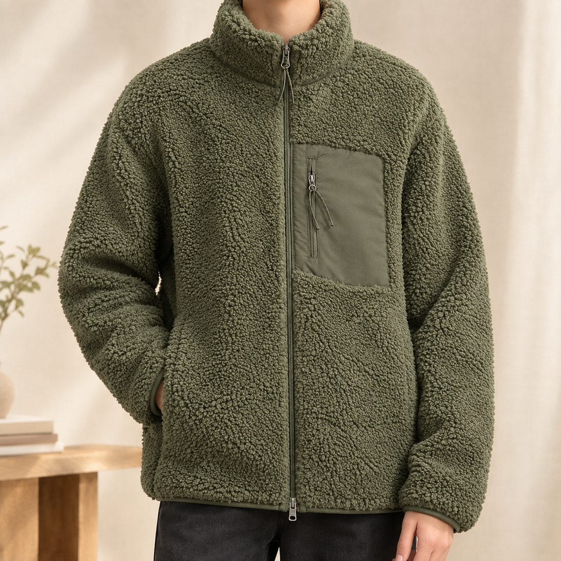 Knox Textured Zip Jacket - Military Green