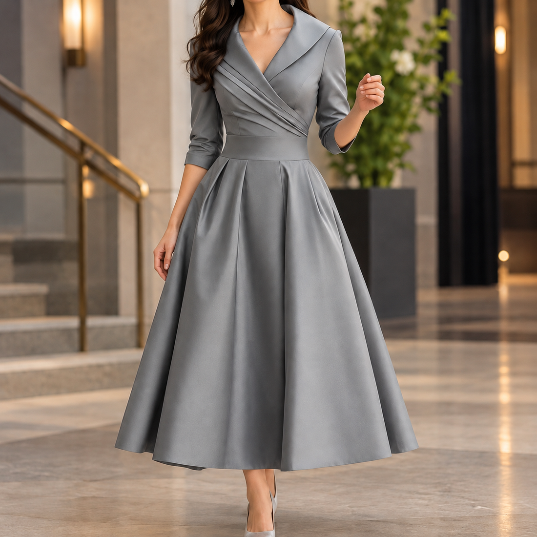 Mercedes-Eve Wrap Midi Dress - Gray