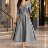 Mercedes-Eve Wrap Midi Dress - Gray