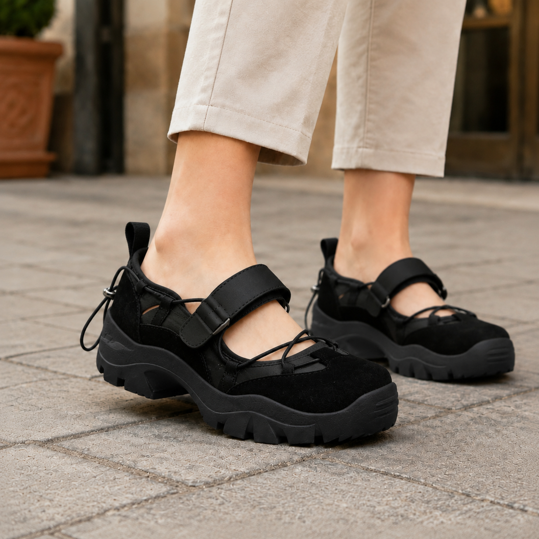 Perugia Chunky Mary Janes - Black
