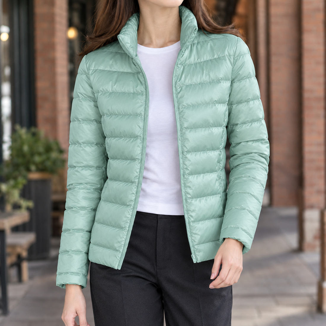 Sibylla Cashmere Puffer Jacket - Pea Green
