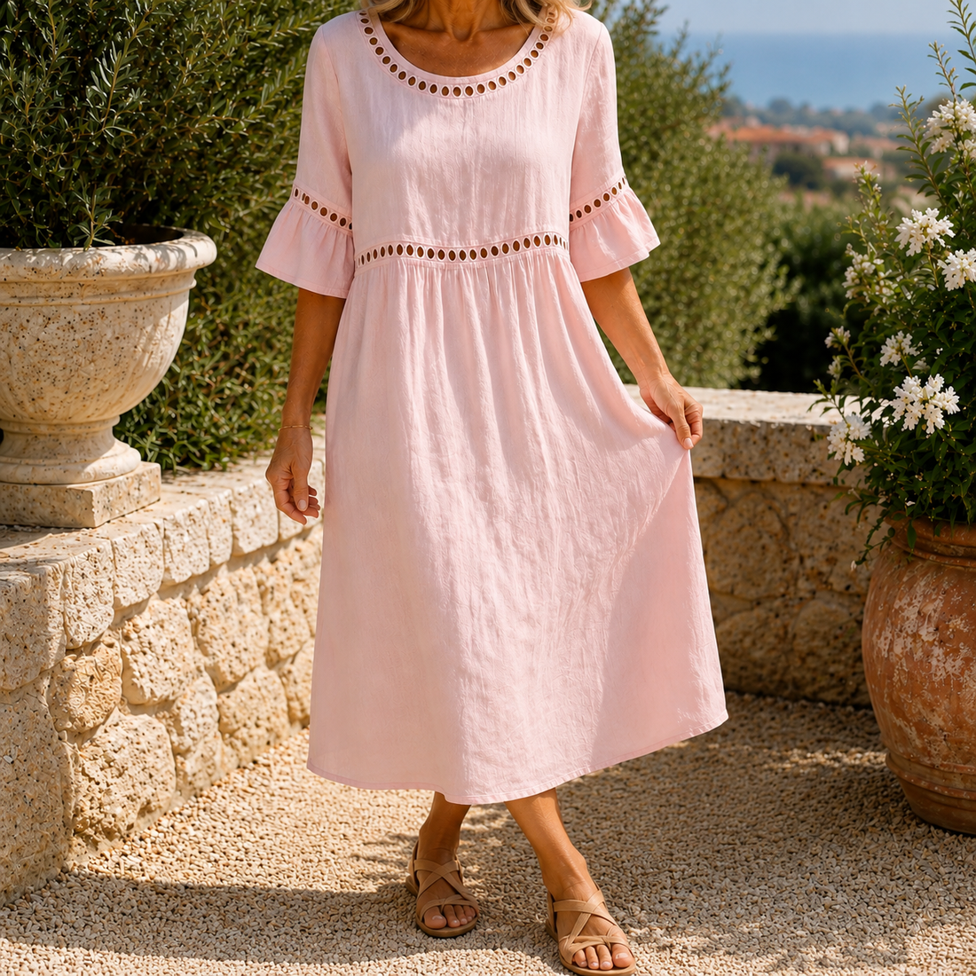 Estella-Rae Eyelet Midi Dress - Powder Pink