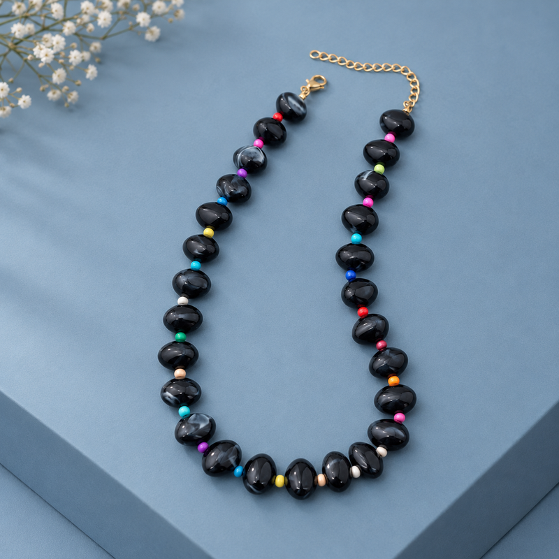 Bancroft Geometric Bead Necklace - Black