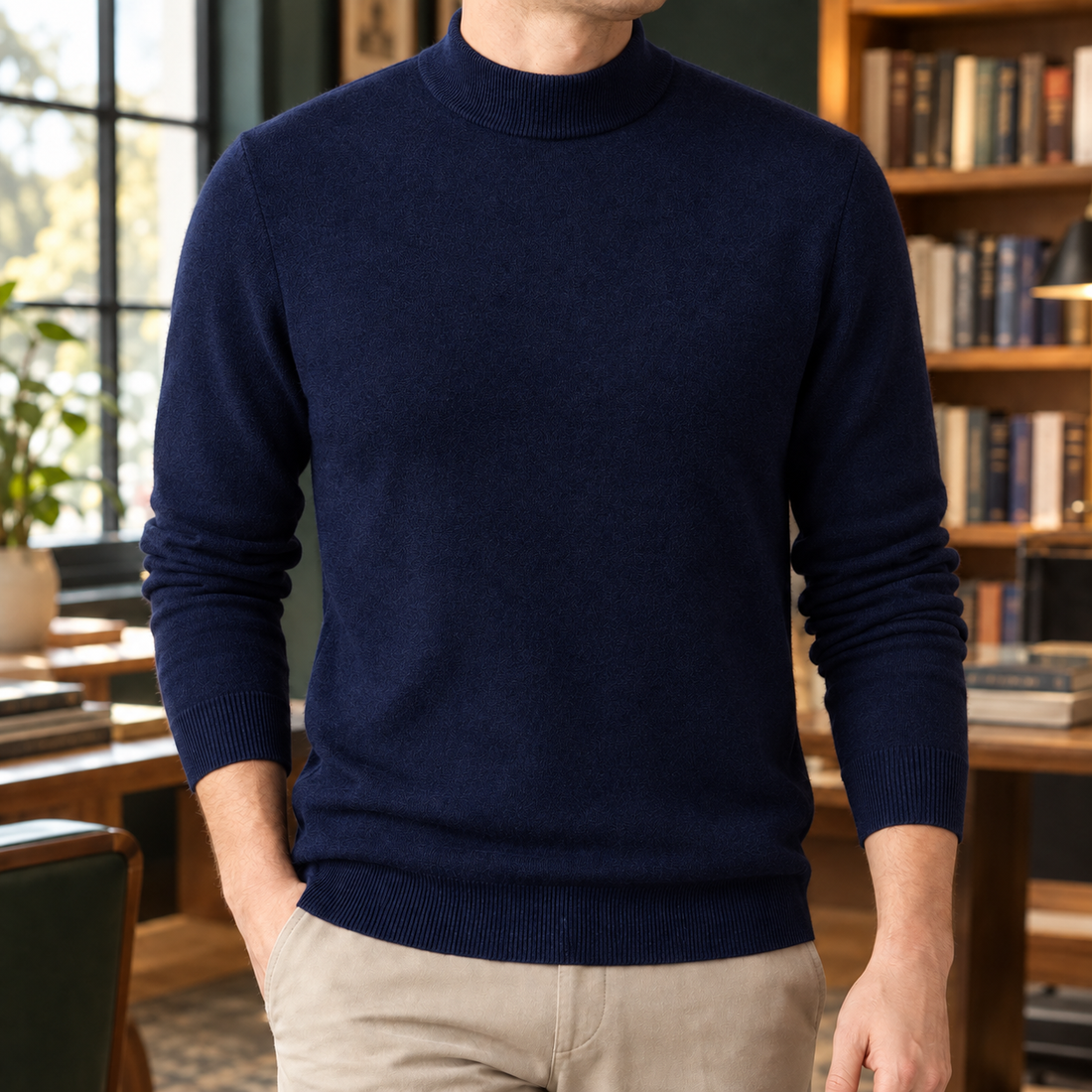 Austin Mock Neck Sweater - Navy Blue