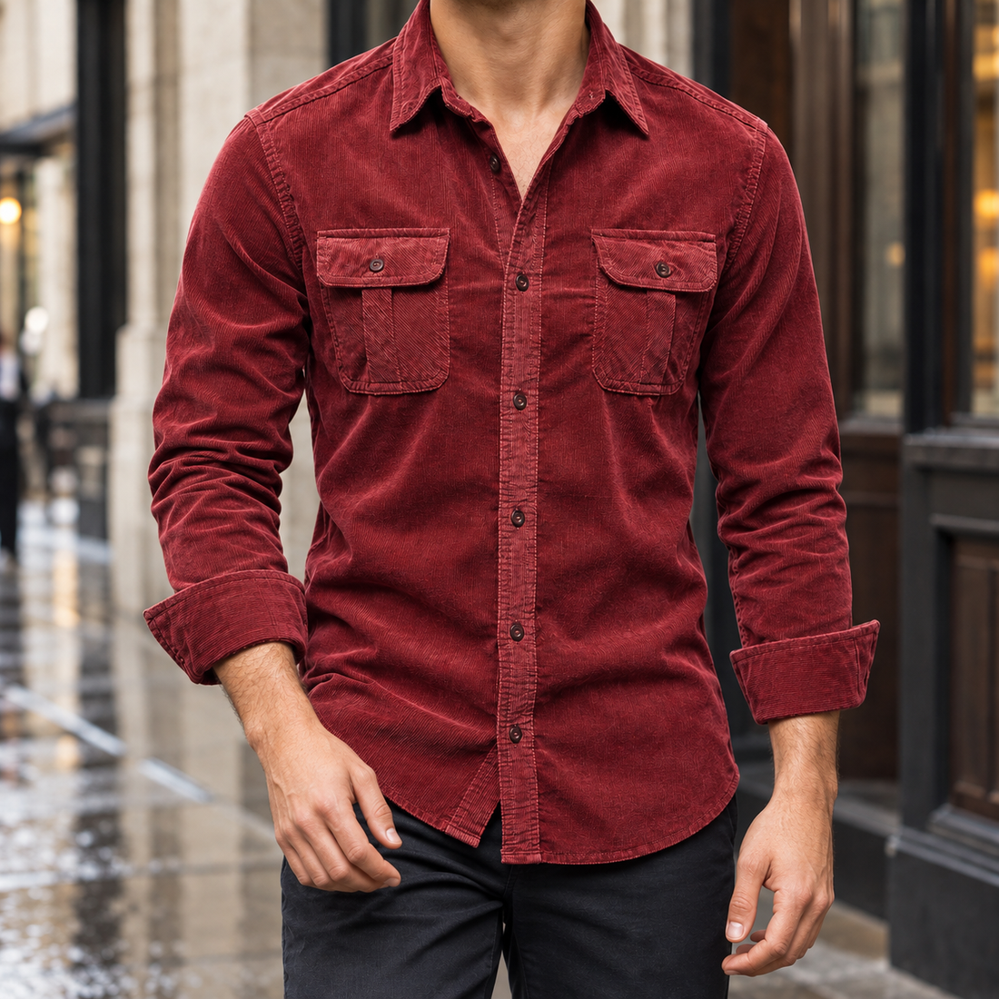 Florian Corduroy Overshirt - Burgundy