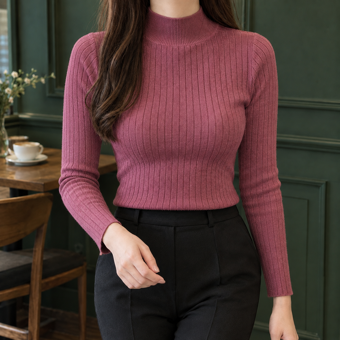 Magdalena-Mae Mock Neck Top - Rose Red