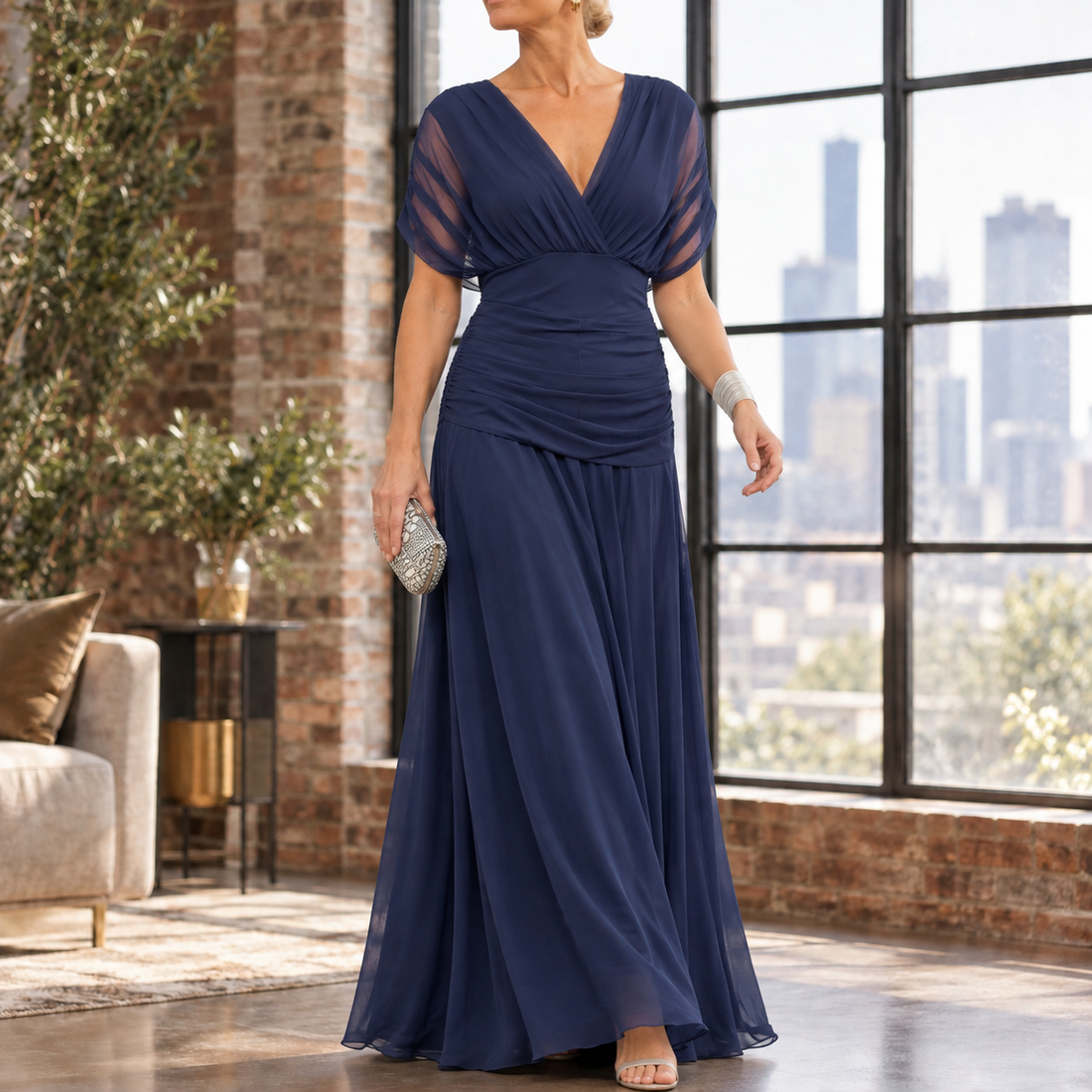 Colette-Louise Draped Maxi Dress - Blue