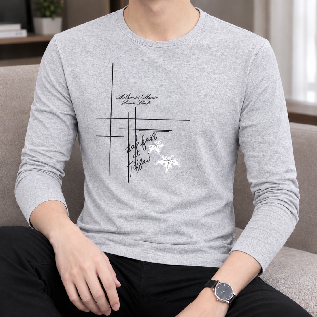 Marco Crew Neck Top - Bamboo Flower Light Gray