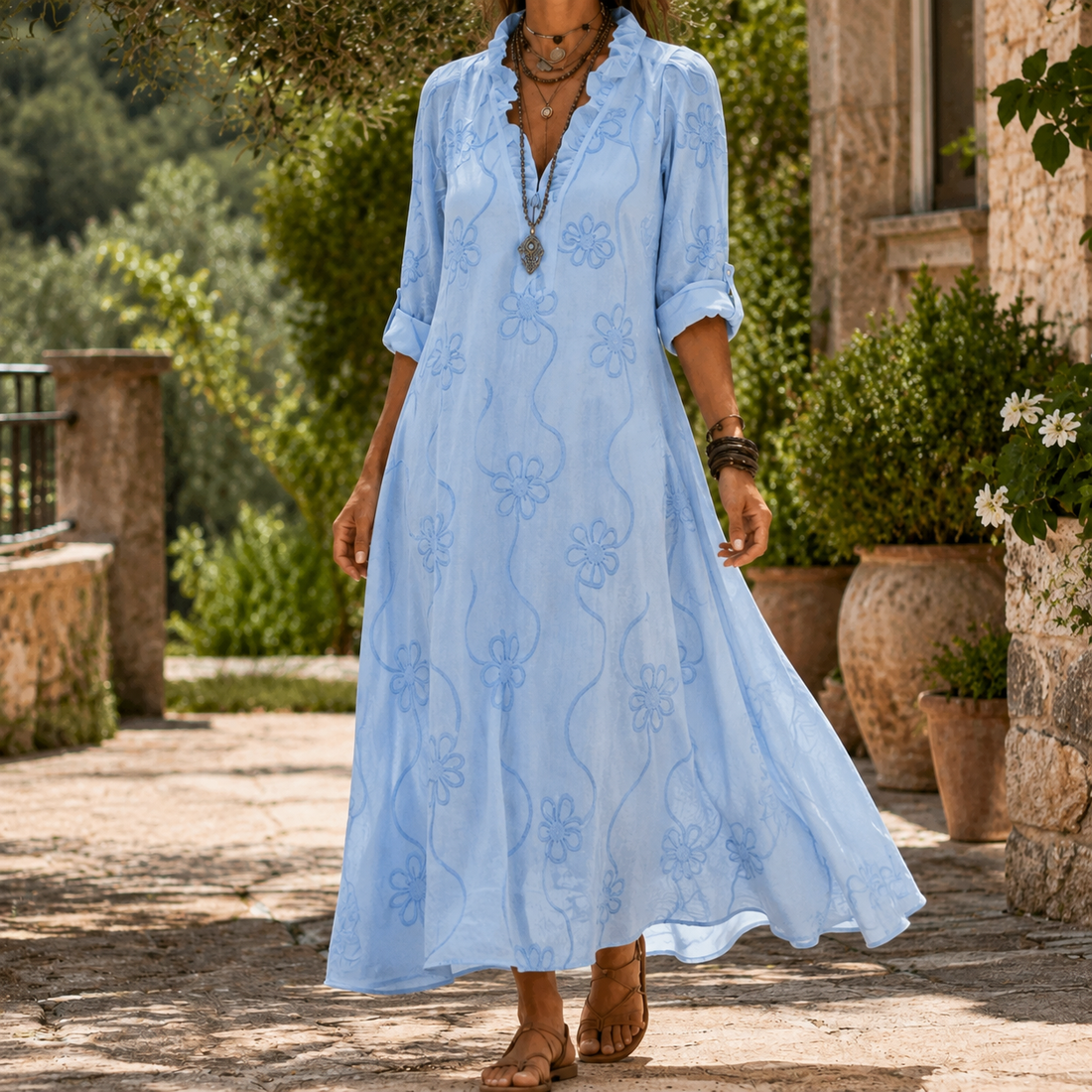 Eloise-Kate Embroidered Maxi Dress - Light Blue