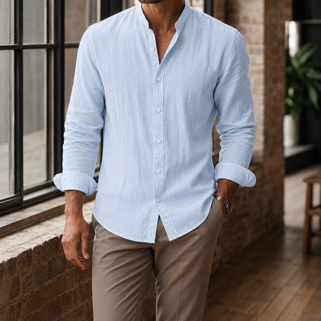 Knox Stand Collar Shirt - Hellblau