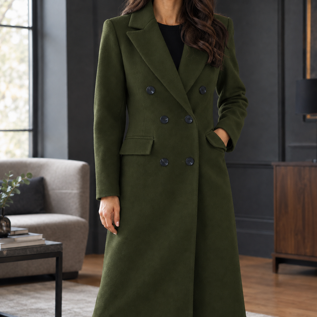 Sidonie-Claire Cashmere Coat - Army Green