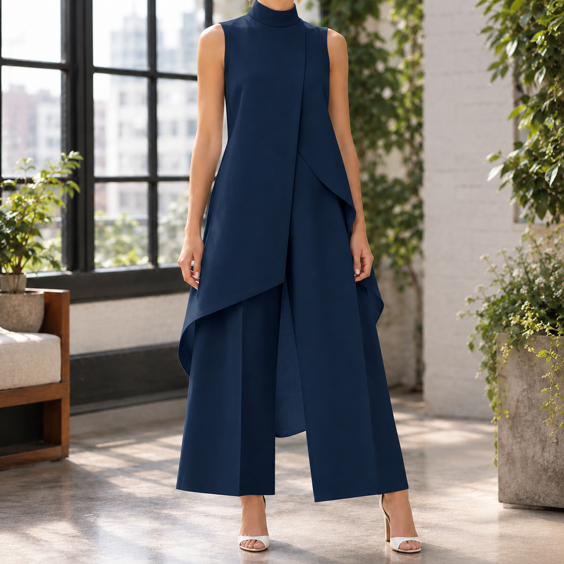 Rhea-Kate Layered Pant Set - Navy Blue