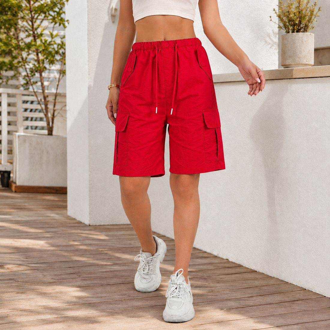 Vivienne Relaxed Cargo Shorts - Red