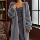 Arabelle-Pearl Plush Cardigan - Gray