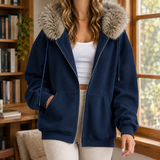 Ardith Fur Trim Hoodie - Navy