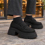 Erbetta Platform Loafers - Black Matte Plus Velvet