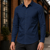Colm Slim Shirt - Long Sleeve Solid Color Shirt Navy Blue