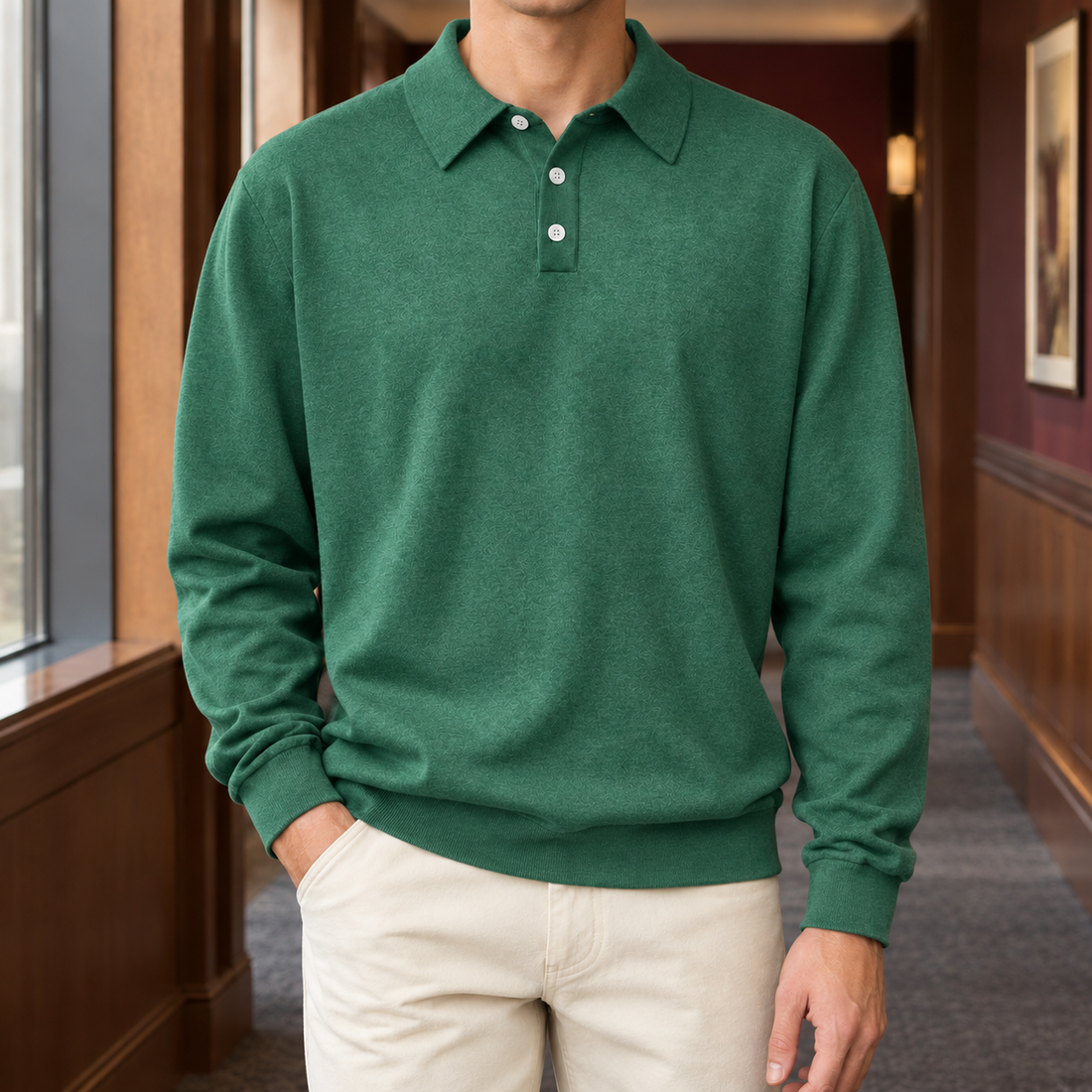 Ross Open Collar Polo - Green