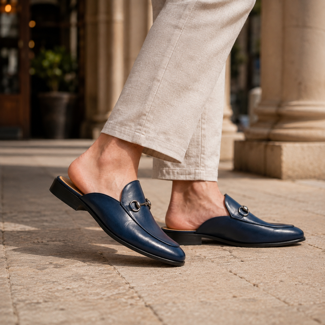 Marcello Leather Mules - Deep Blue