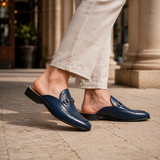 Marcello Leather Mules - Deep Blue