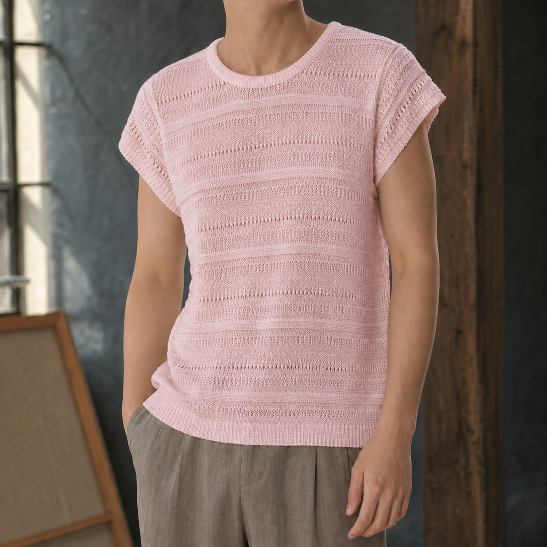 Nico Openwork Knit Top - Powder