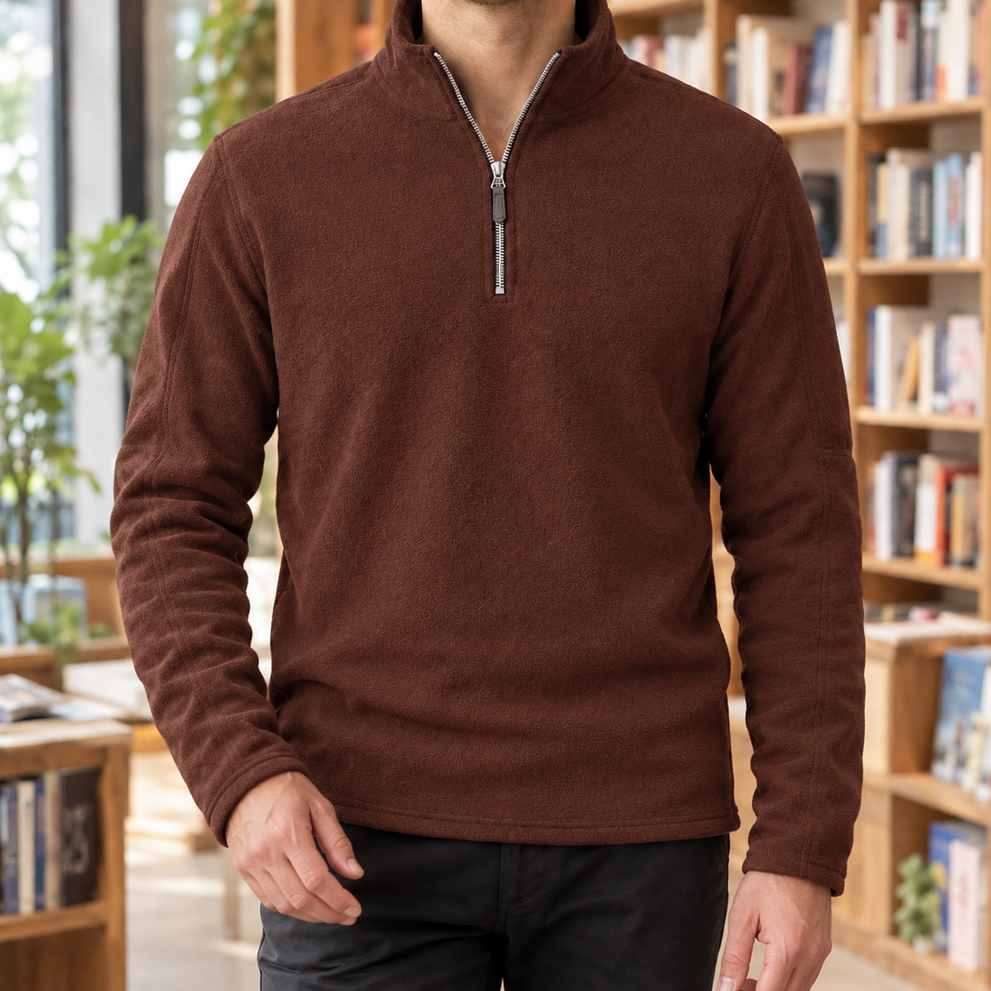 Boniface Quarter-Zip Top - Dark Brown