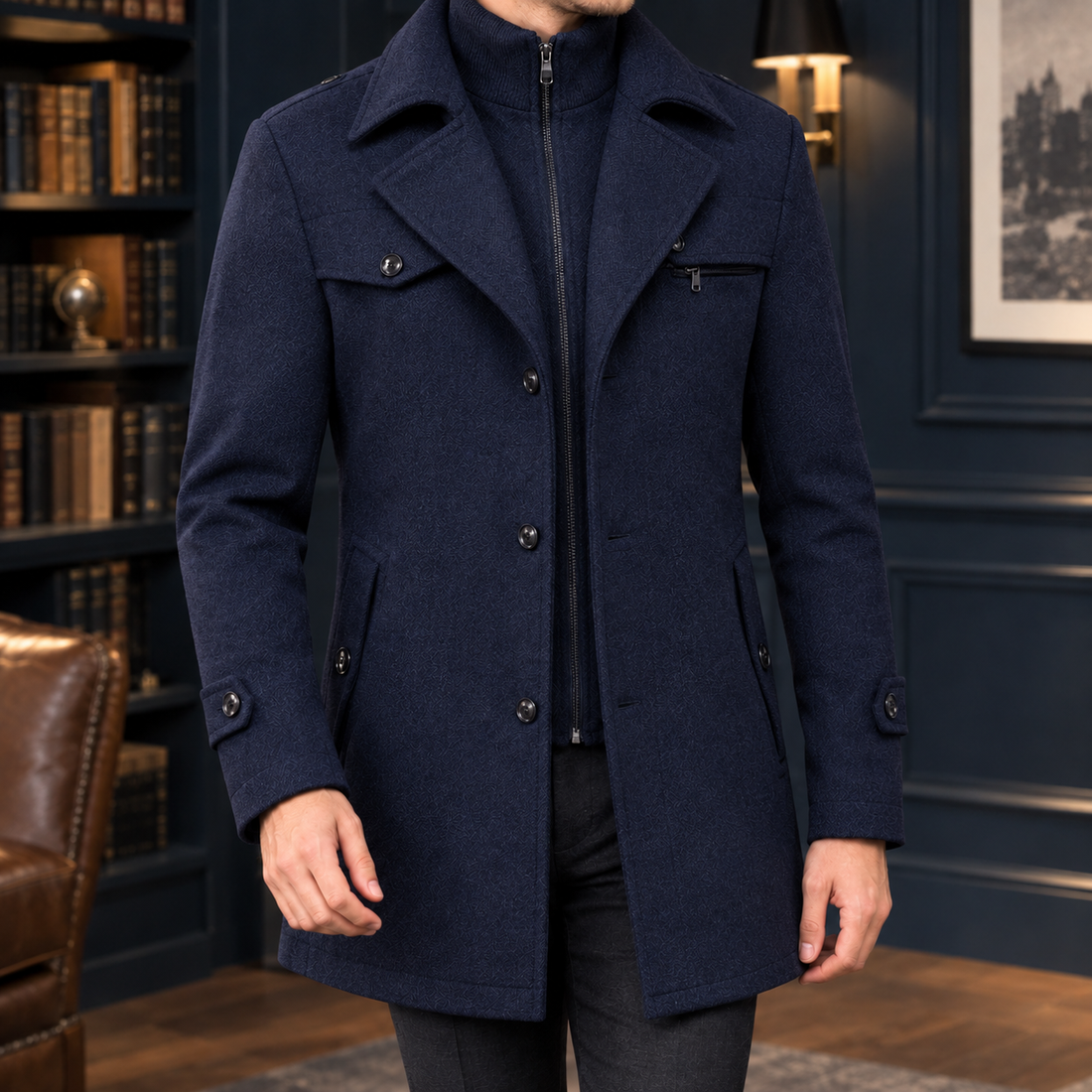 Vaughn Double Collar Coat - Navy Blue