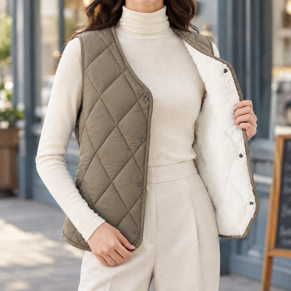 Annabeth Quilted Vest - Plus Velvet Khaki