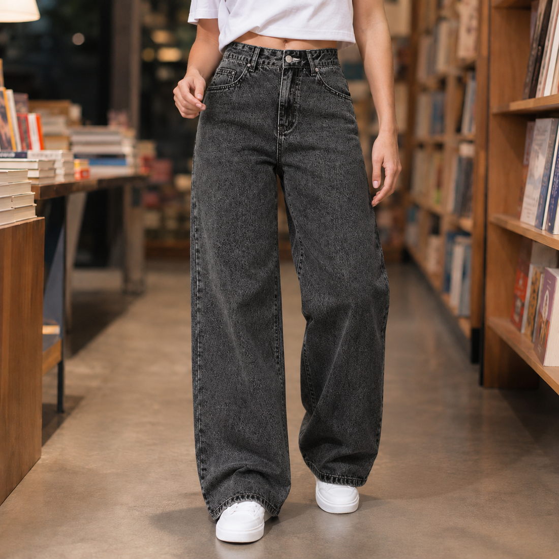 Charlize Wide Leg Jeans - Gray