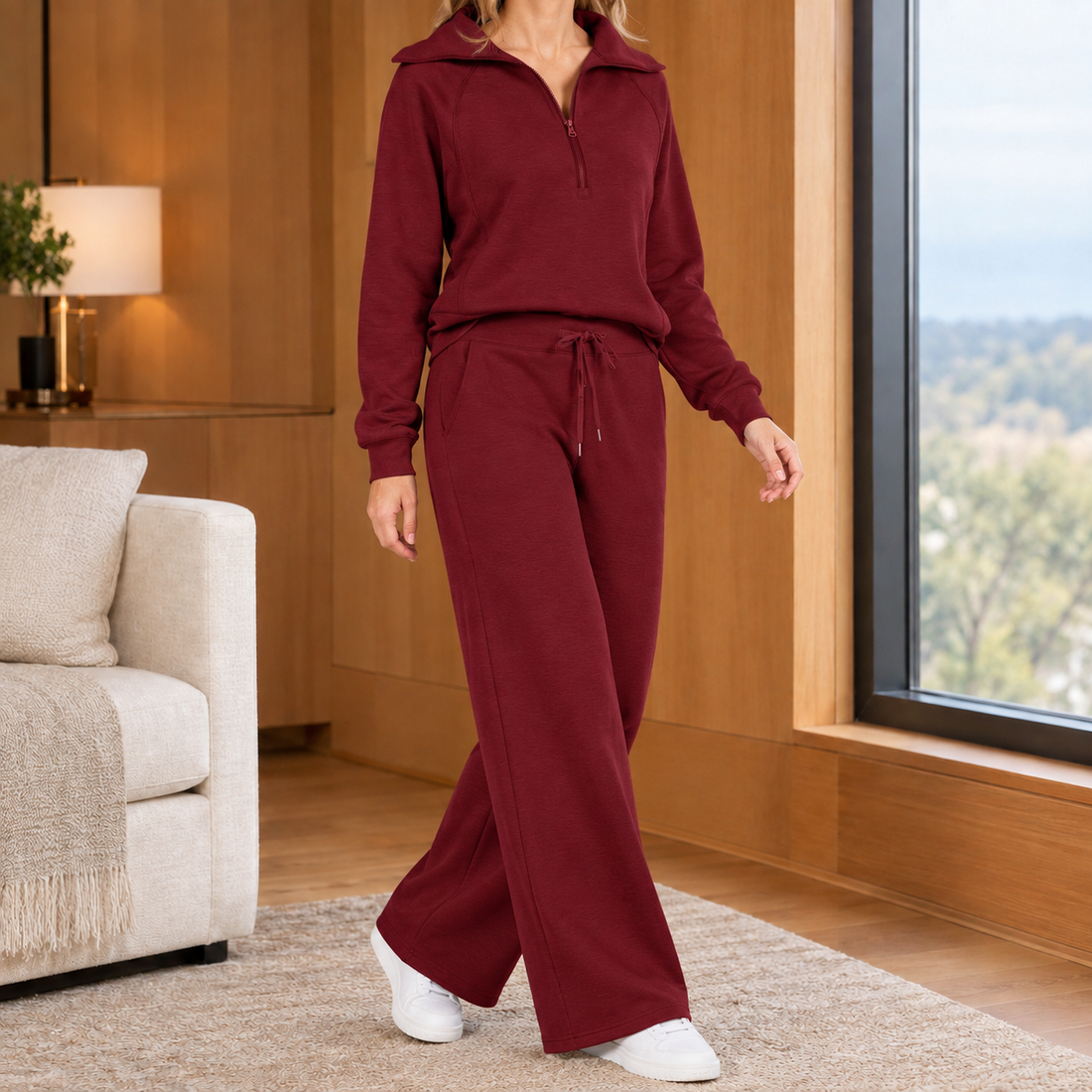 Fernanda-Sage Wide-Leg Set - Wine Red