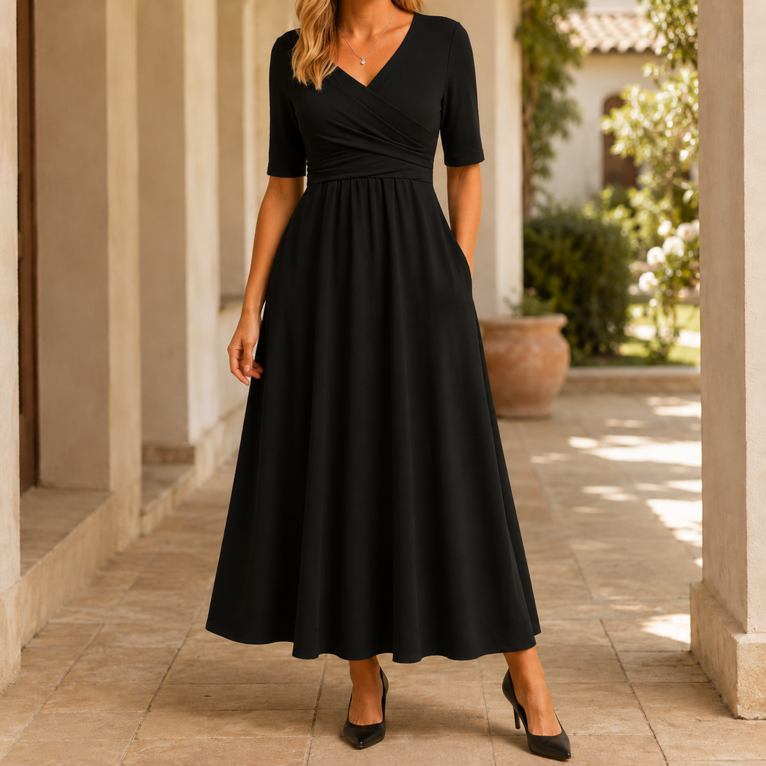 Penelope-Louise Crossover Dress - Black