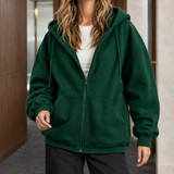 Rosemary Relaxed Zip Hoodie - Dark Green