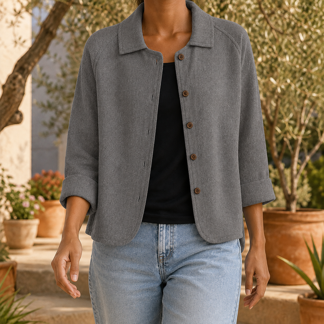 Soraya-Lane Collared Sweater - Gray