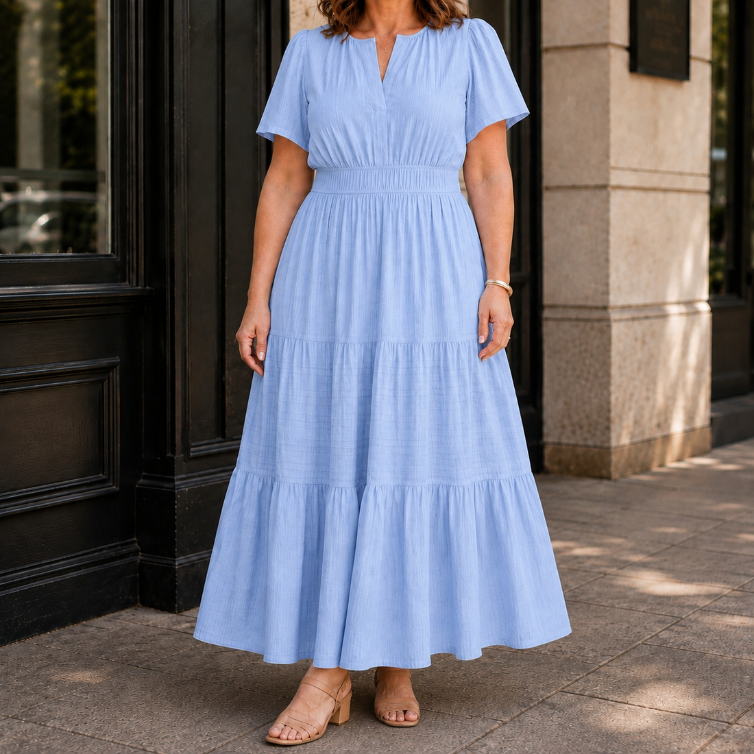 Zinnia Tiered Maxi Dress - Light Blue