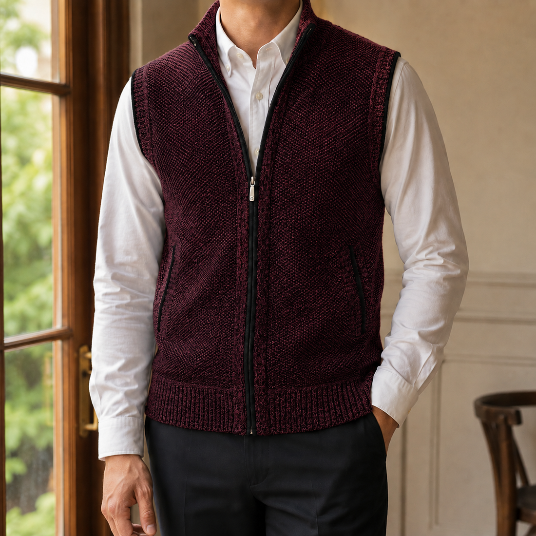 Caleb Sleeveless Knit Jacket - Red