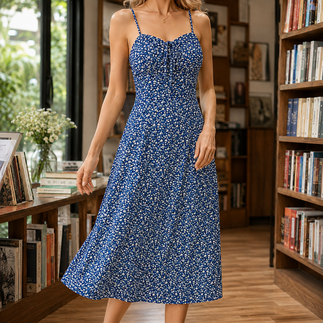 Thomasina Floral Midi Dress - Blue