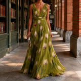 Annabel-Lane Deep V Dress - Green