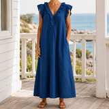 Carmen-Eve Ruffle Maxi Dress - Blue