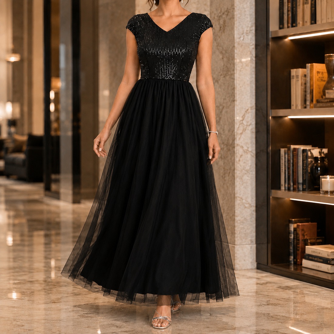 Francesca-Faye Sequin Maxi Dress - Black