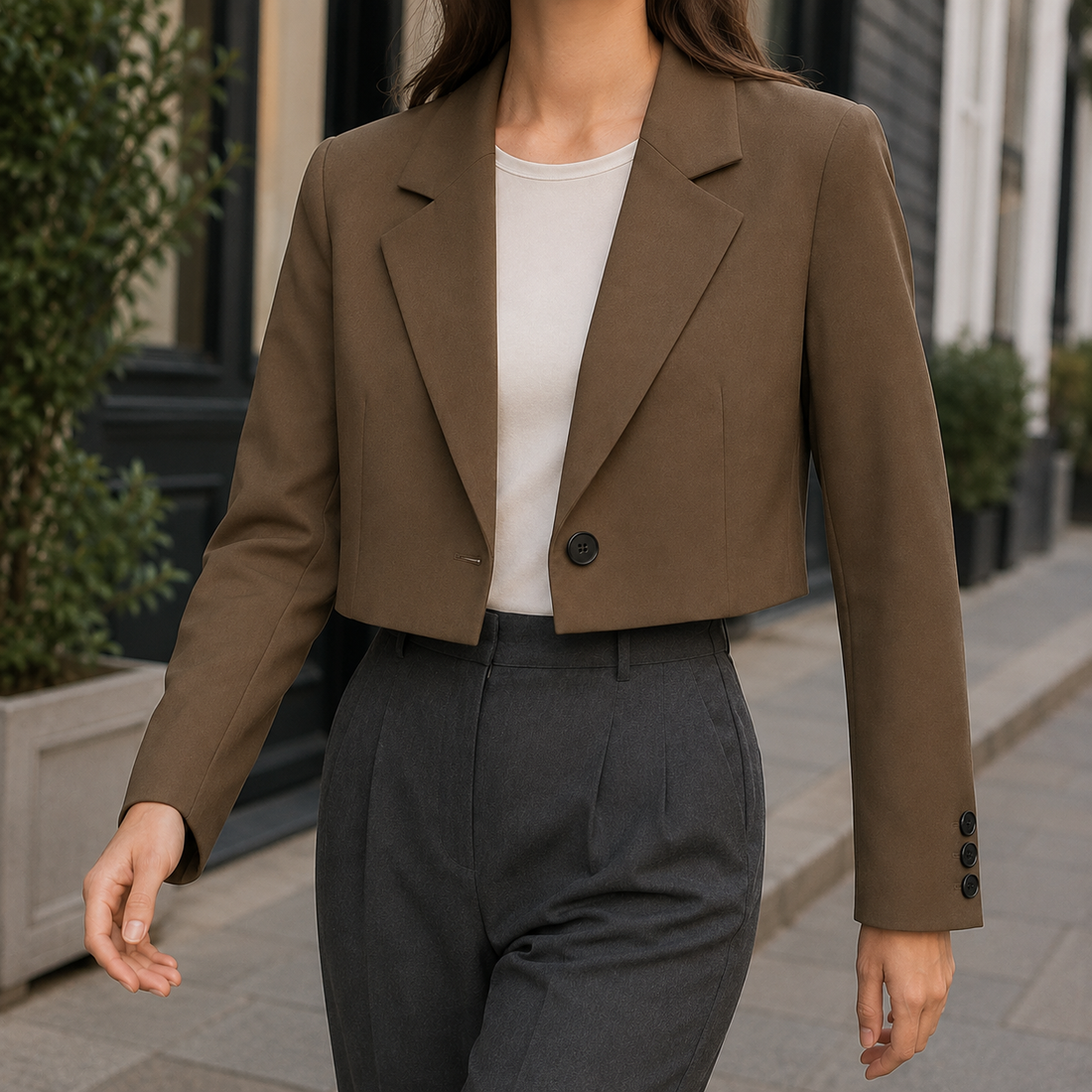 Christabel Cropped Blazer - Coffee Brown