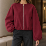 Pippa-Lane Balloon Sleeve Jacket - Wine Red