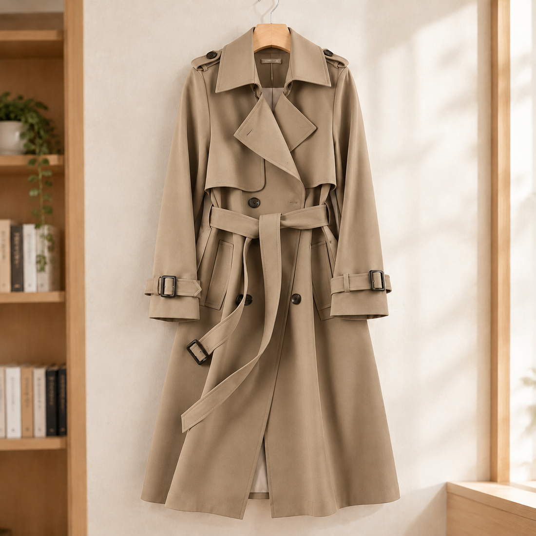 Salome-Sage Belted Trench Jacket - Khaki Plaid Lining