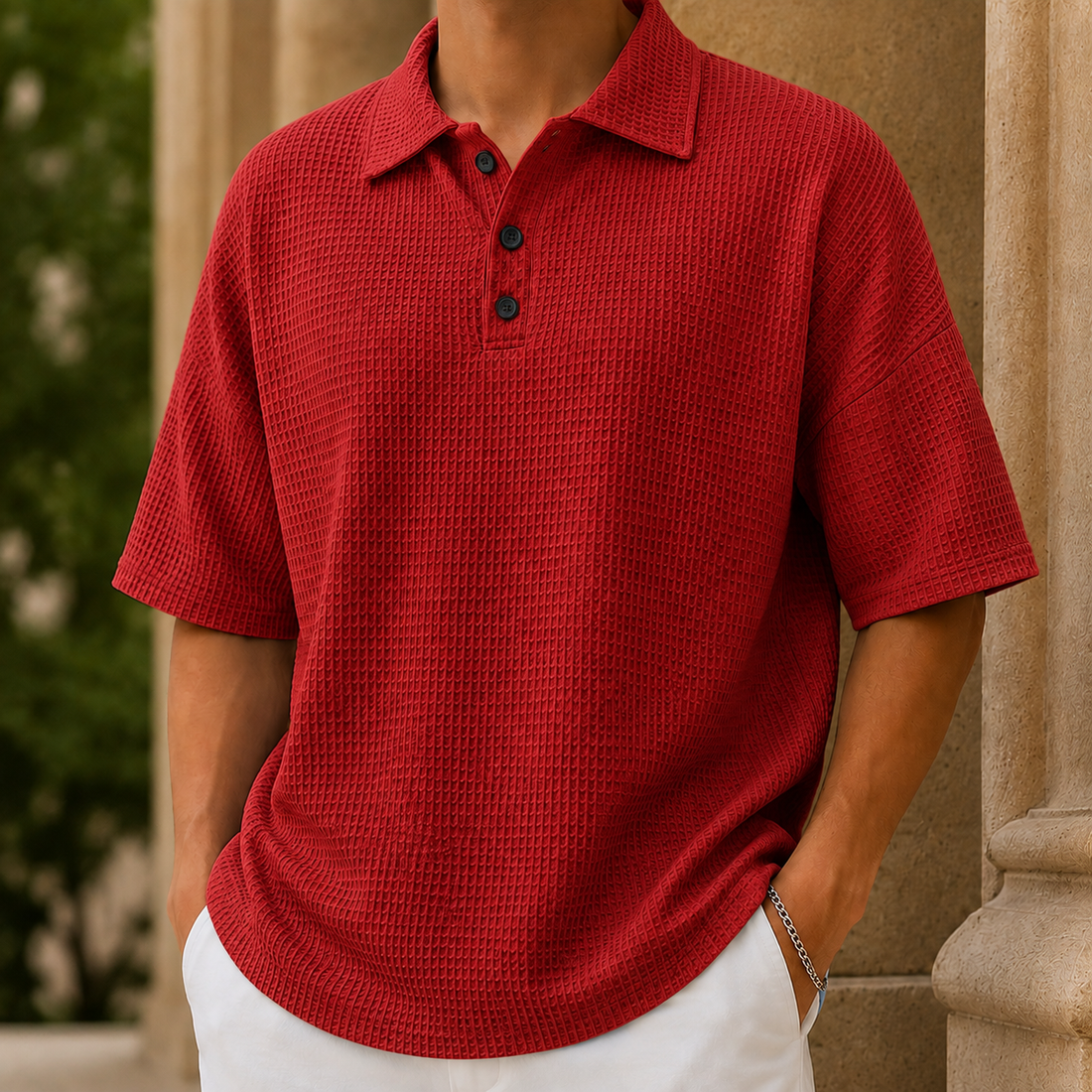 Samson Waffle Polo - Red