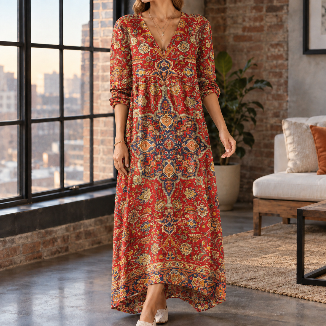 Natalie-Jade Relaxed Maxi Dress - Red Paisley