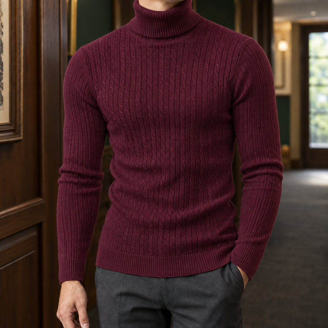 Dario Cable Knit Sweater - Wine Red
