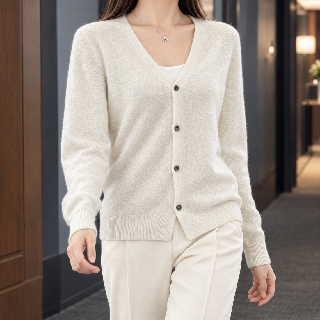 Zelie-Faye V-Neck Cardigan - White